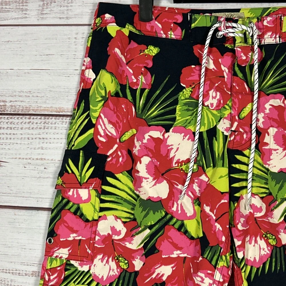 J Crew Swim Trunks Mens 32 Red Black Floral 9